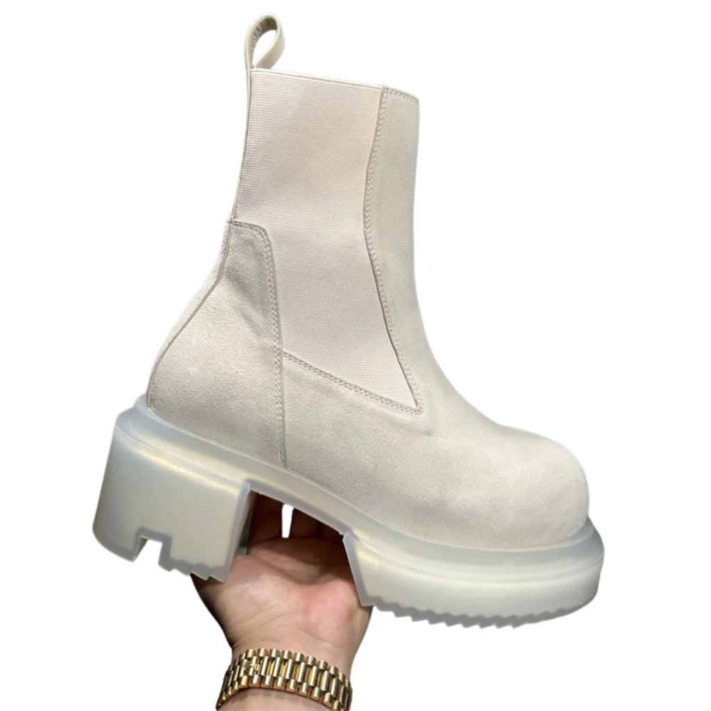 Rick Owens Bogun Suede Boots Clear Sole Milk