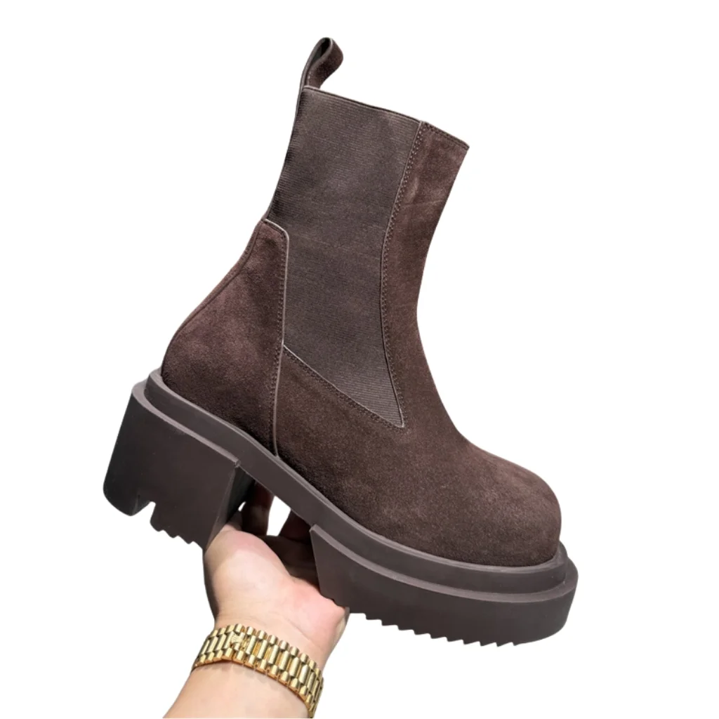 Rick Owens Bogun Suede Chelsea Boots Brown