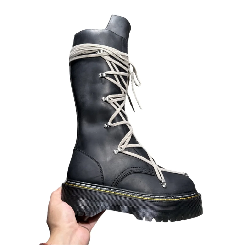 Rick Owens Dr Martens Tall Lace Up Boots Black