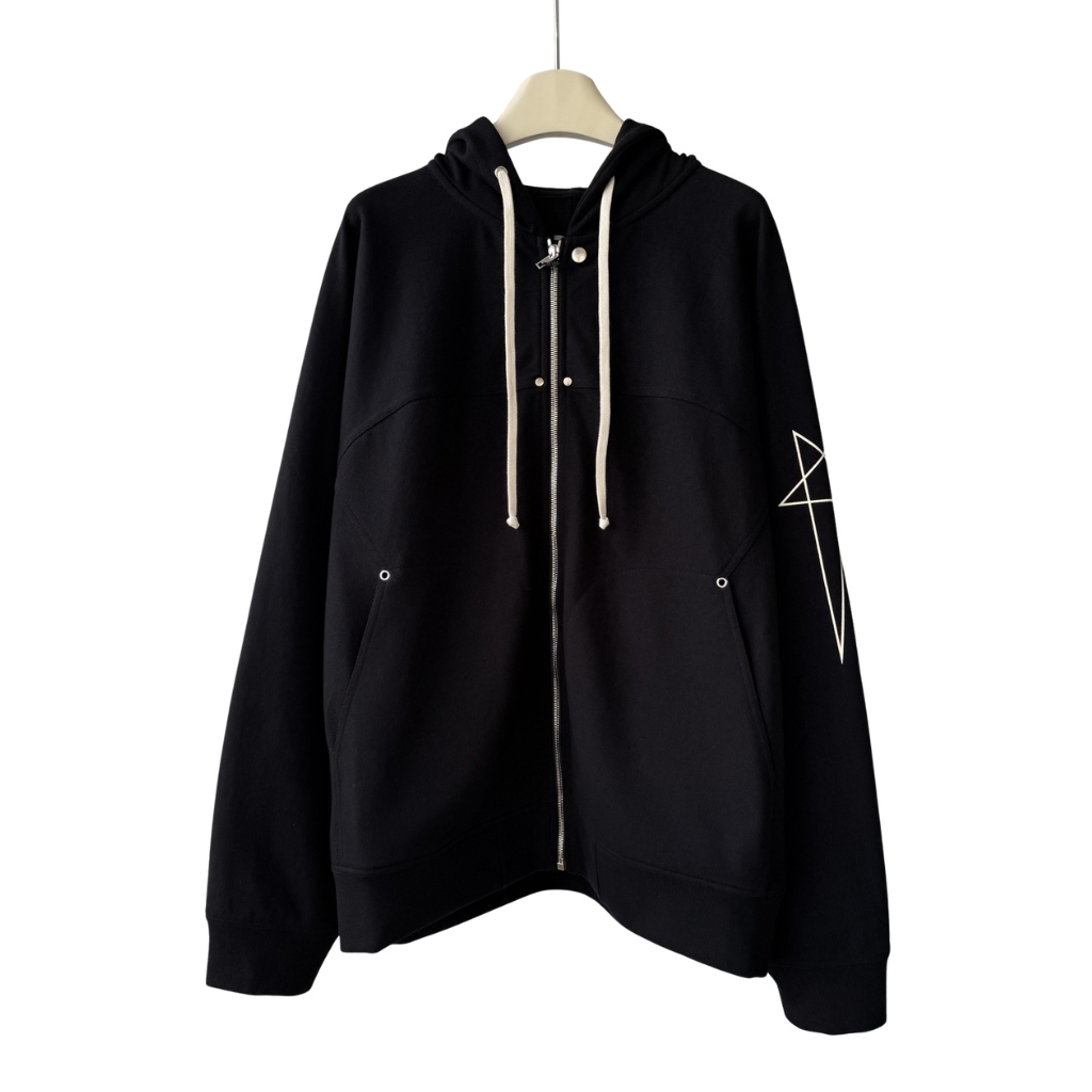 Rick Owens Sleeve Outline Star Zip Up Black